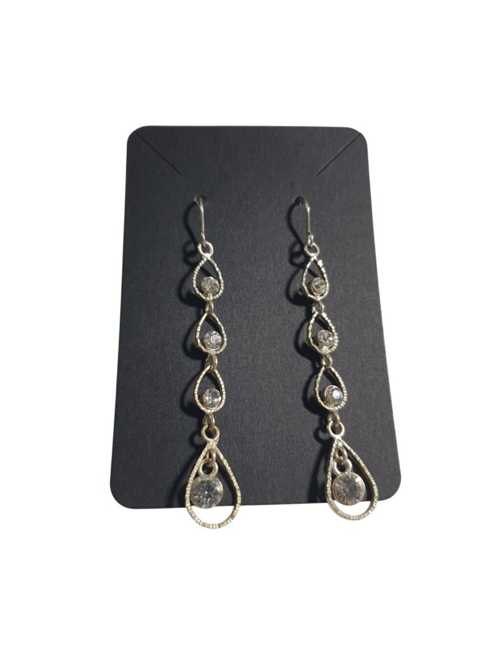 Silver Tone Drop Earrings Crystal Accents Teardrop Dangle Lightweight Jewelry